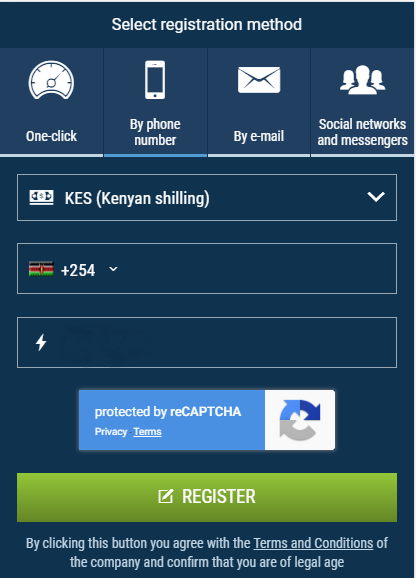 Register 1xBet Kenya via SMS
