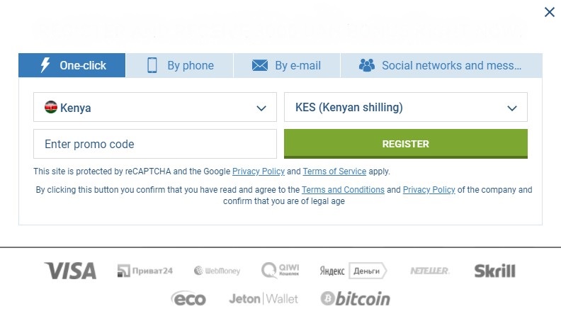 1xBet Kenya registration